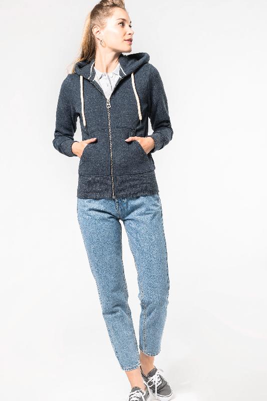 Sweat-shirt vintage zippé à capuche femme - Kariban - Réf : KV2307 - Molleton gratté et toucher peau de pêche_4