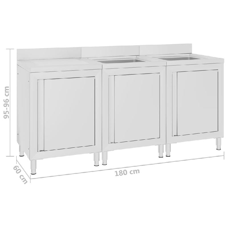 Vidaxl évier de cuisine commercial 180x60x96 cm acier inoxydable 3058271_4