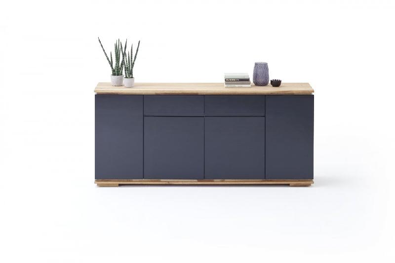Buffet Charly 4 portes 2 tiroirs - Laqué noir brillant avec plateau et socle en chêne noueux_4