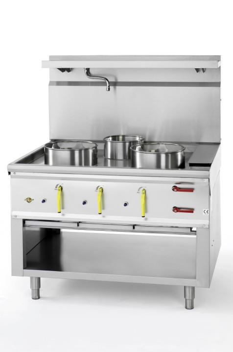 Fourneau wok 3 bruleurs l 1390 (2xø290) avec rideau d'eau asia ii cr  BERTRAND - super jet_4