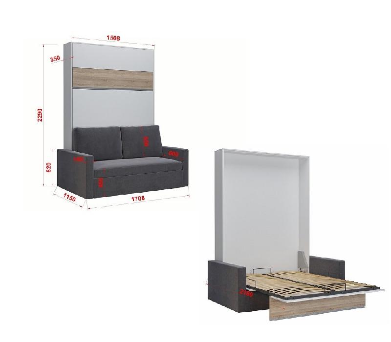 Armoire lit escamotable DJUKE SOFA - Blanc mat avec bandeau gris - Canapé intégré gris 140x200 cm_4