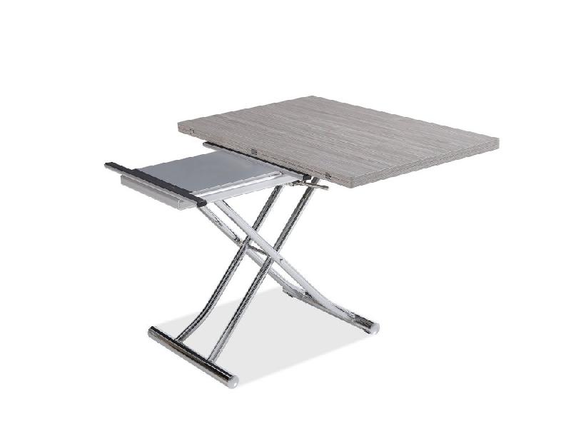 Table basse relevable extensible Trendy - Chêne gris/mélaminé, pied chromé - Dimensions 110 x 70/140 cm_4