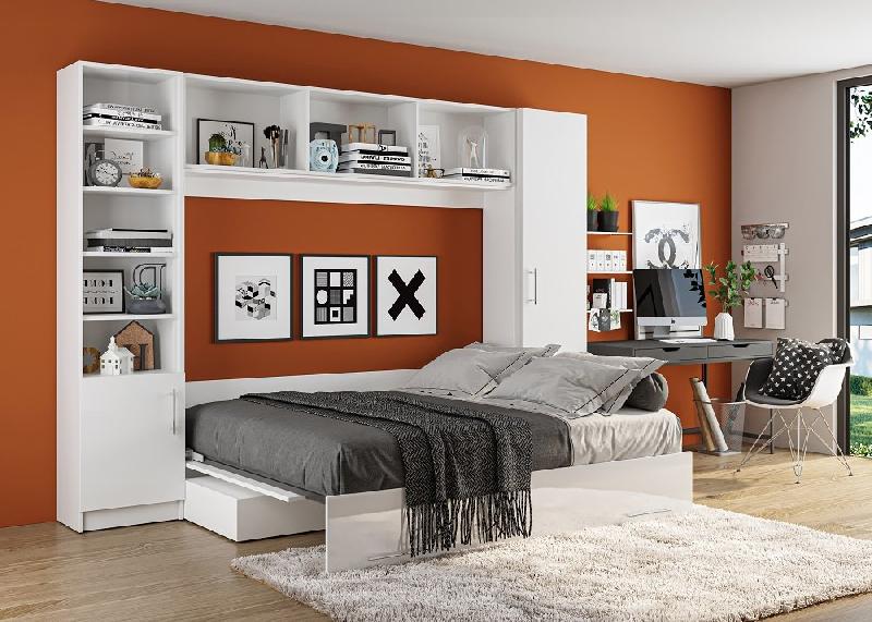 Lit escamotable VERTIGO SOFA blanc brillant - Canapé anthracite - Couchage 160x200 cm - Avec colonnes de rangement_4