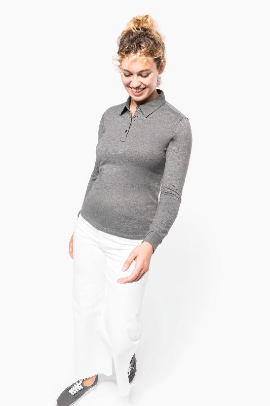 Polo jersey manches longues femme - Kariban - Réf: K265, col chemise élégant en 100% coton peigné_4
