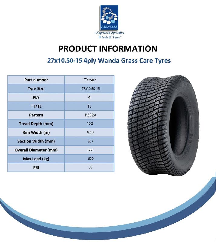 27x10.50-15 Pneus pour tondeuses à gazon 4 plis Multi Turf Grass P332A Wanda 600kgs (Lot de 3)_4