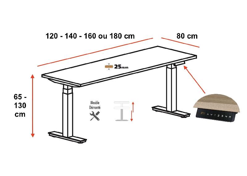 Bureau TRAM avec mémorisation de hauteur - Mobel Linea - 120, Blanc, Acacia clair_4