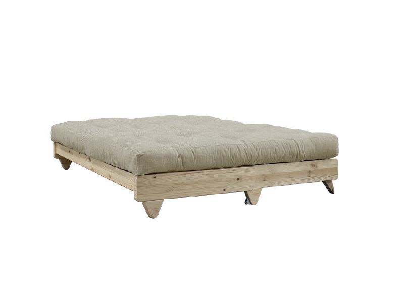 Banquette convertible FRESH en pin massif - Tissu lin - Couchage 140x200 cm - Matelas futon capitonné_4