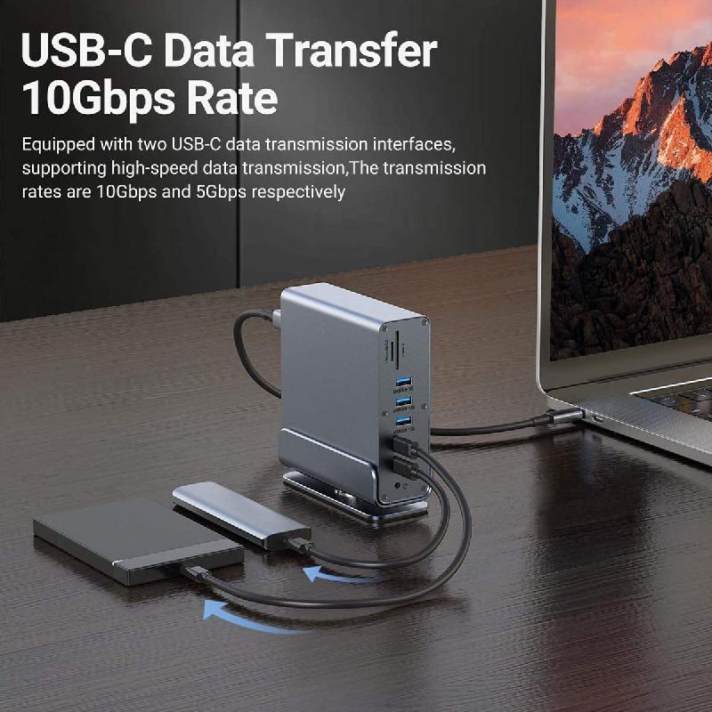 VALUE Station d'accueil USB type C 16 en 1, HDMI/DP 4K60, Gigabit Ethernet, USB-A, USB-C, PD, SD/microSD, Audio_4