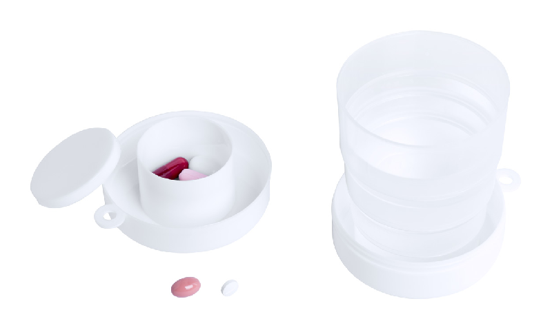Mug pliable en plastique - avec pilulier et mousqueton - 220 ml - couleur blanc_4