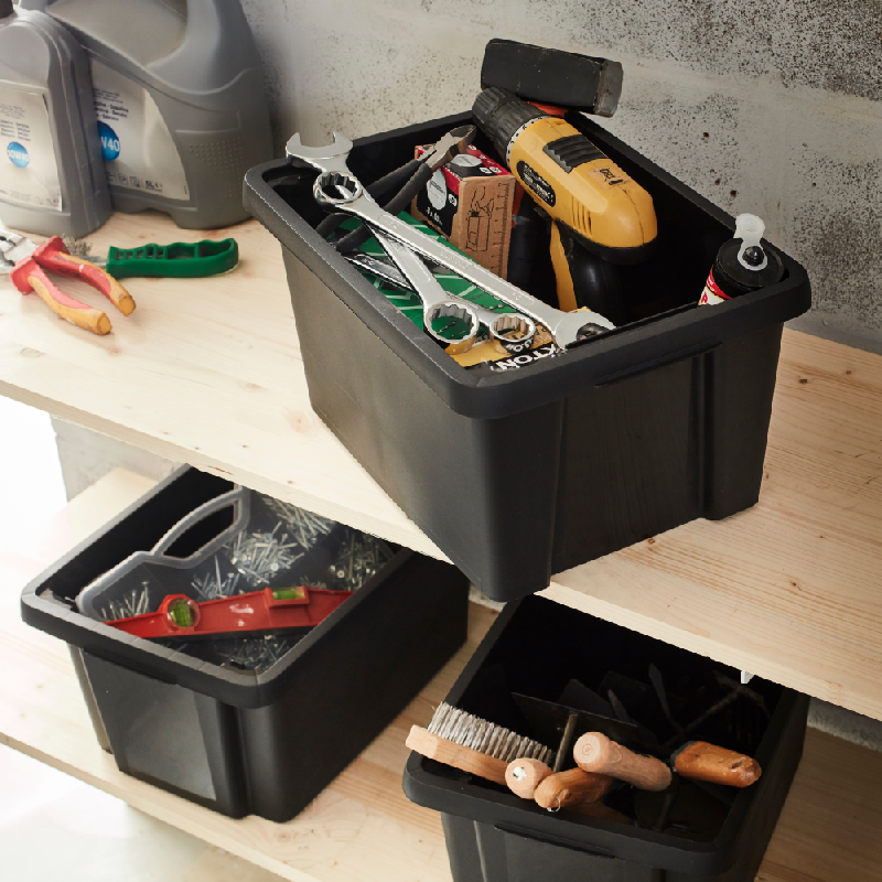 Boîte de rangement en polypropylène noir - 16L - Superposable - Sans couvercle_4