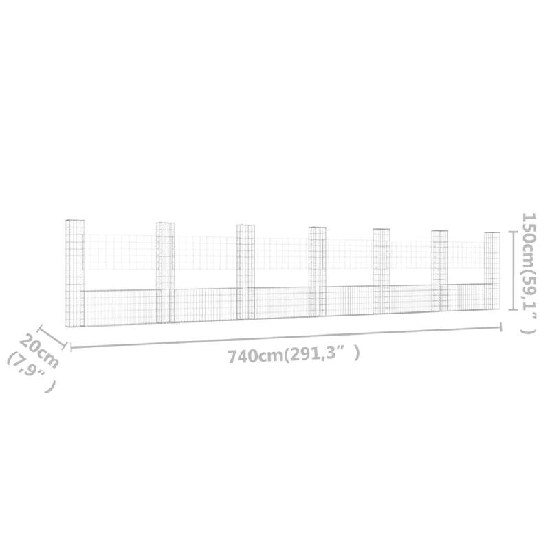 Vidaxl panier de gabion en forme de u avec 7 poteaux fer 740x20x150 cm 151287_4