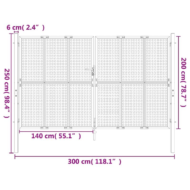 Vidaxl portail de jardin anthracite 300x250 cm acier 154570_4