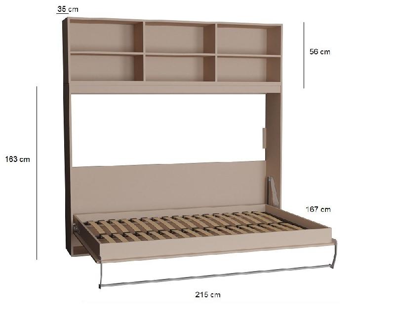 Lit escamotable STRADA-V2 taupe mat avec surmeuble 6 niches - Couchage 140 x 200 cm - Gain de place_4