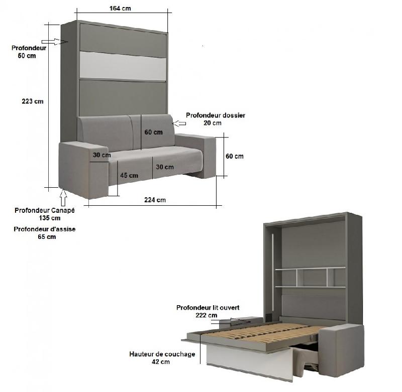 Armoire lit escamotable PALACE SOFA 140x200 cm - gris macadam - canapé intégré confortable avec LED et étagère_4