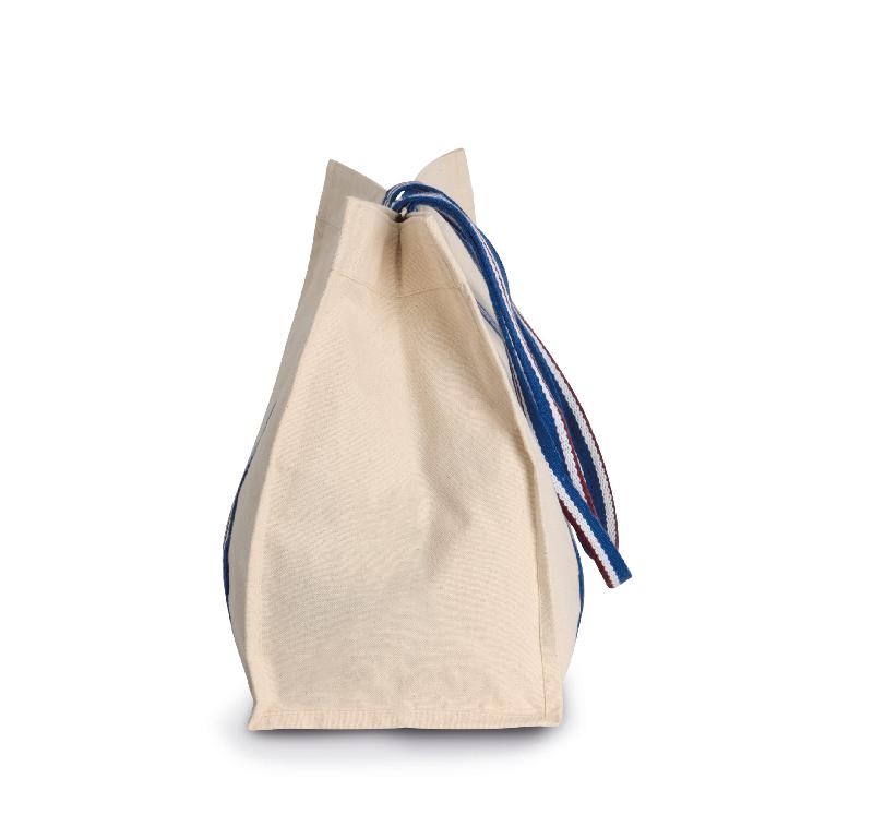 Sac shopping fashion en coton biologique - Anses rayées contrastées - Poche interne - Réf: KI0279_4