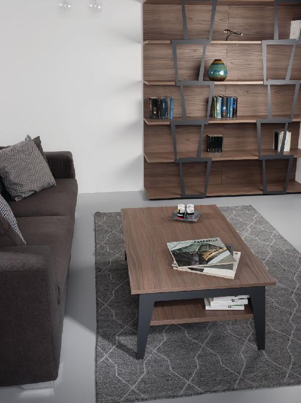 Table basse relevable en noyer Brighton 2 - piètement noir - 110x70 cm avec rangement intégré_4