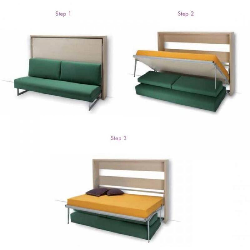 Lit mural couchage 140 cm Houdini Slash finition blanche avec canapé intégré