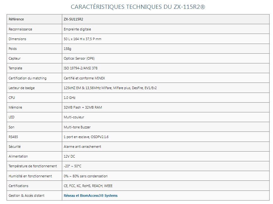 Lecteur biométrique ZX-115R2 - Empreinte digitale et badge RFID multi-technologies_4