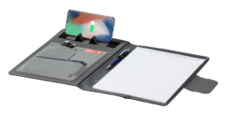 Porte-documents A4 en polyester 300D RPET - Chargeur rapide sans fil 10W et powerbank 5000 mAh_4