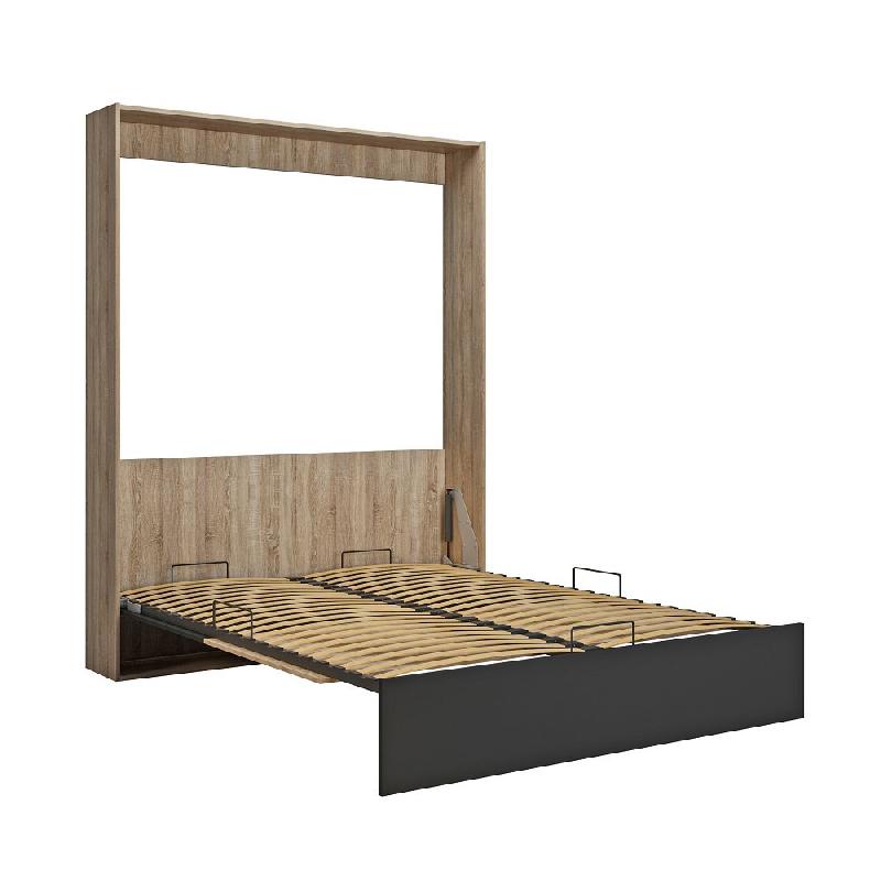 Lit escamotable industriel STUKEY - Chêne avec bandeaux et ferrures noir mat - 160 x 200 cm_4