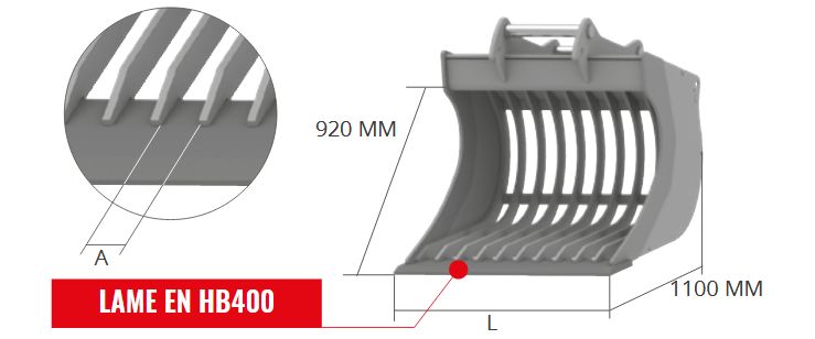 VS 92GD Excavator - Godet Squelette General Duty Cangini - 1200 mm - Lame HB400 et dents DC/DTE_4