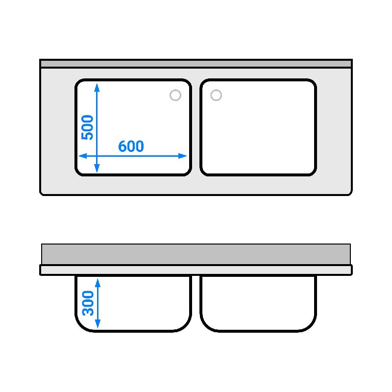 Plonge inox 2 bacs sur placard - P 700 mm -_4