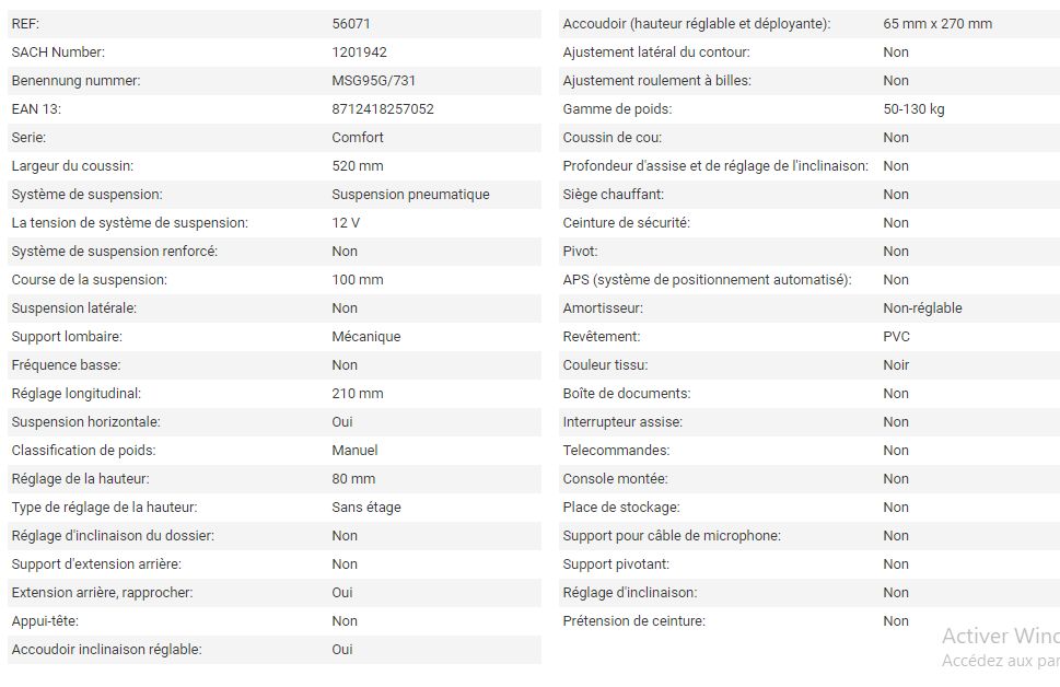 Siège de tracteur - Grammer AG - Maximo Comfort PVC Noir - course de la suspension : 100 mm - 56071_4