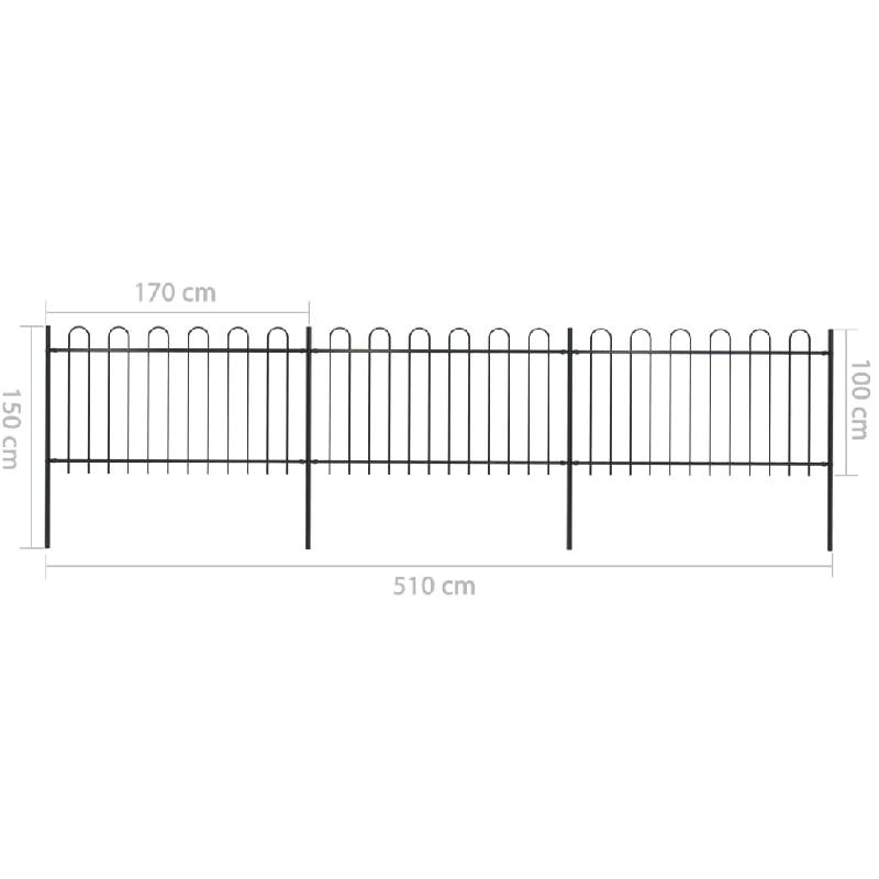 Vidaxl clôture de jardin avec dessus en cerceau acier 5,1 x 1 m noir 277658_4