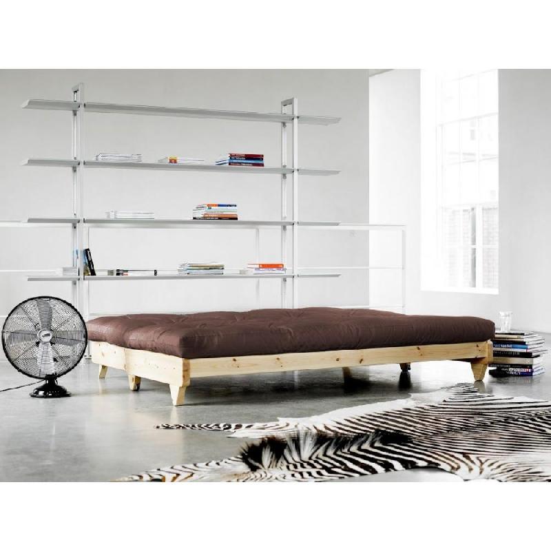 Banquette convertible Fresh en pin - Coloris brown - Couchage 140x200 cm - Avec matelas futon capitonné_4