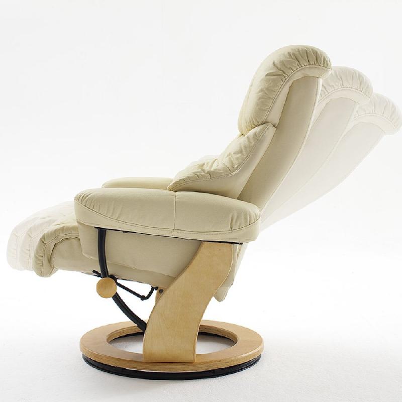 Fauteuil relax CLAIRAC - assise en cuir crème, pied en bois naturel, inclinable à 135° avec repose-pied_4