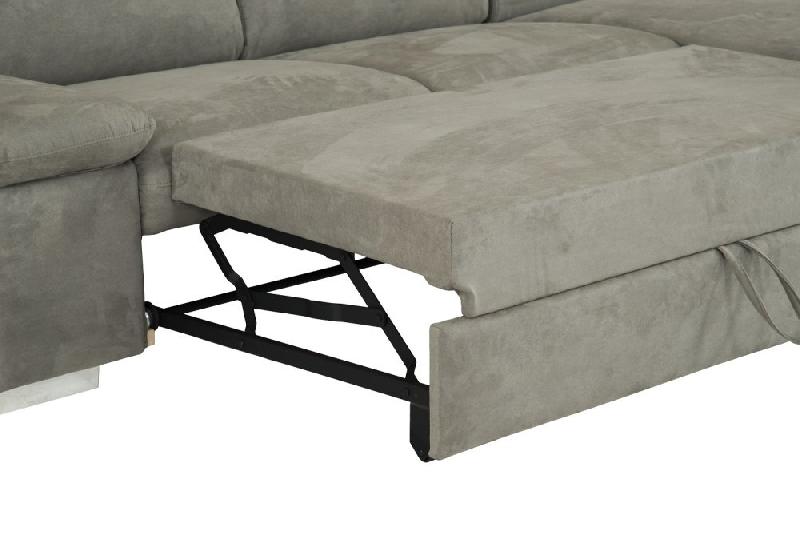 Canapé d'angle convertible droite avec coffre de rangement - tissu façon nubuck gris - méridienne droite - couchage 140x200 cm_4