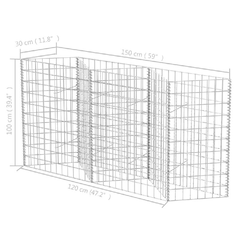 Vidaxl panier de gabion acier galvanisé 120x30x100 cm 142539_4