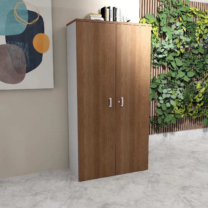 Armoire haute 197 cm avec portes battantes - Mobel Linea - 100, Acacia foncé_4