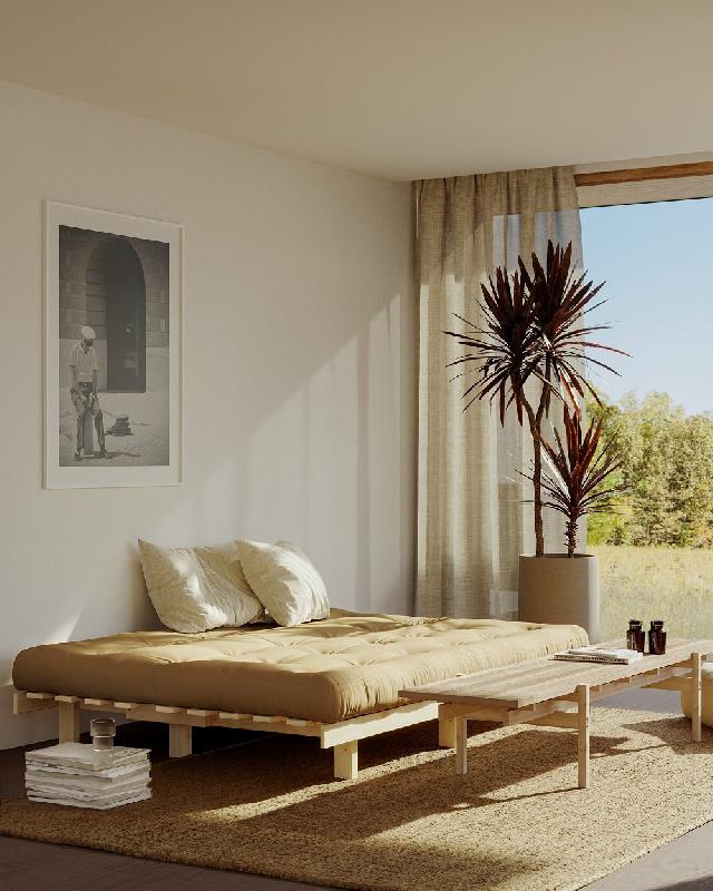 Banquette convertible futon Lean Pin - Coloris beige blé - Couchage 130 x 190 cm - Structure pin massif_4