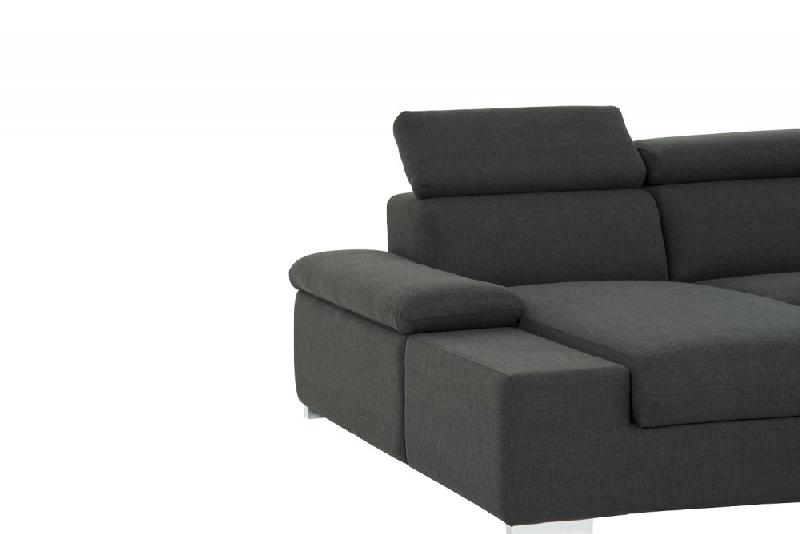 Canapé d'angle convertible panoramique angle droit Panama - tissu gris anthracite avec méridienne réversible et lit gigogne 140x200 cm_4