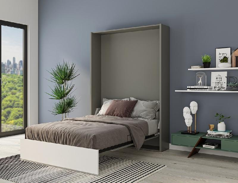 Armoire lit escamotable Aladyno gris mat - bandeau blanc mat - couchage 160*200 cm - ultra plate 30 cm d'épaisseur_4
