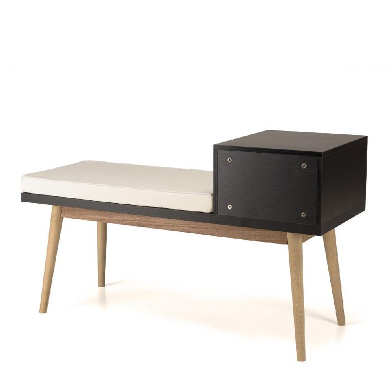 Banc Caline noir avec 1 tiroir effet cannage - structure en aggloméré mélaminé et contreplaqué - assise avec coussin déhoussable_4