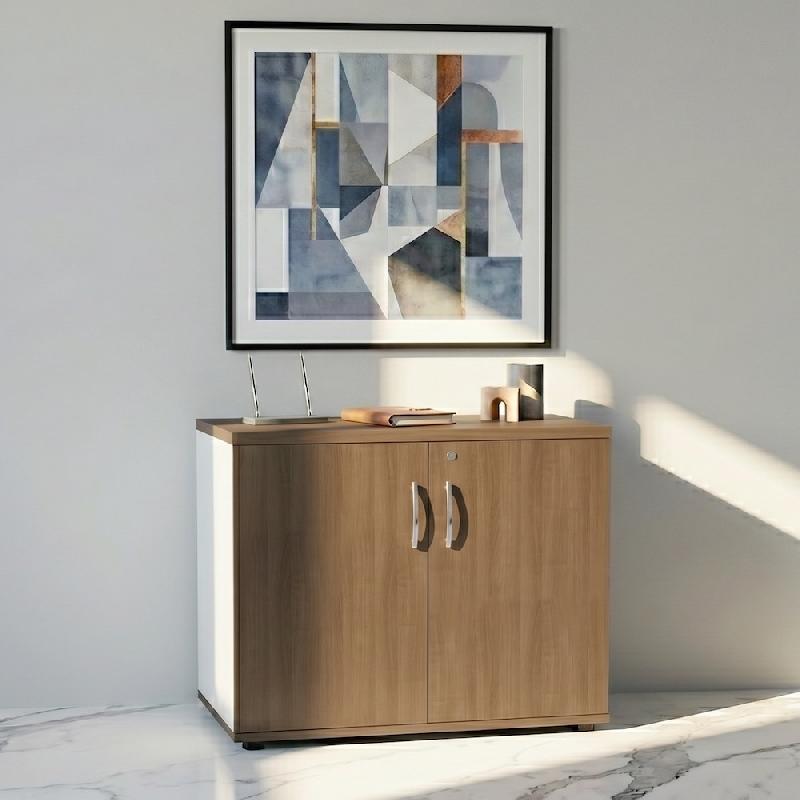 Armoire de bureau avec portes décor bois - MDD - Cocoa, Blanc pastel_4