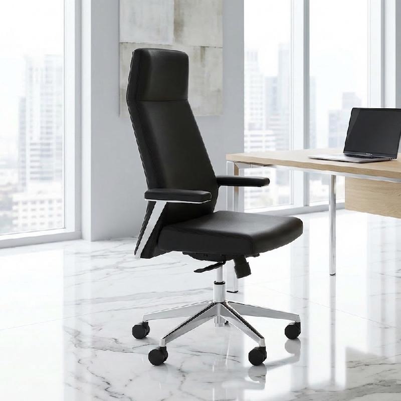 Fauteuil de direction Teos - Mobel Linea - cuir noir, Monté_4