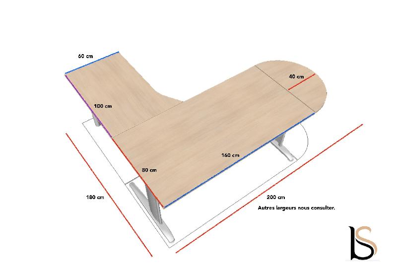 Bureau convivial Tono avec retour et ½ lune - Mobel Linea - Acacia clair, Droite_4