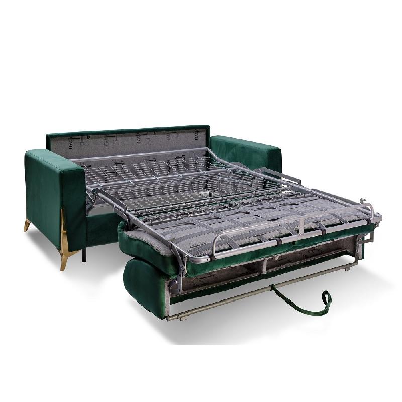 Canapé express Calypso convertible 3-4 places - Matelas 16cm - Pieds dorés - Velours vert - Fabrication italienne_4