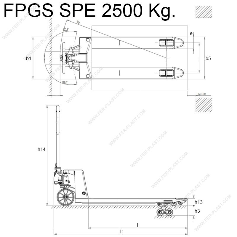 Transpalette manuel FPGS SPE Ferplast - 2500 kg - Fourches spéciales de 600 à 2000 mm_4