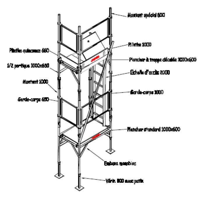 Échafaudage « spécial escalier » - fortal sa - charge d’exploitation 200 kg/m²_4
