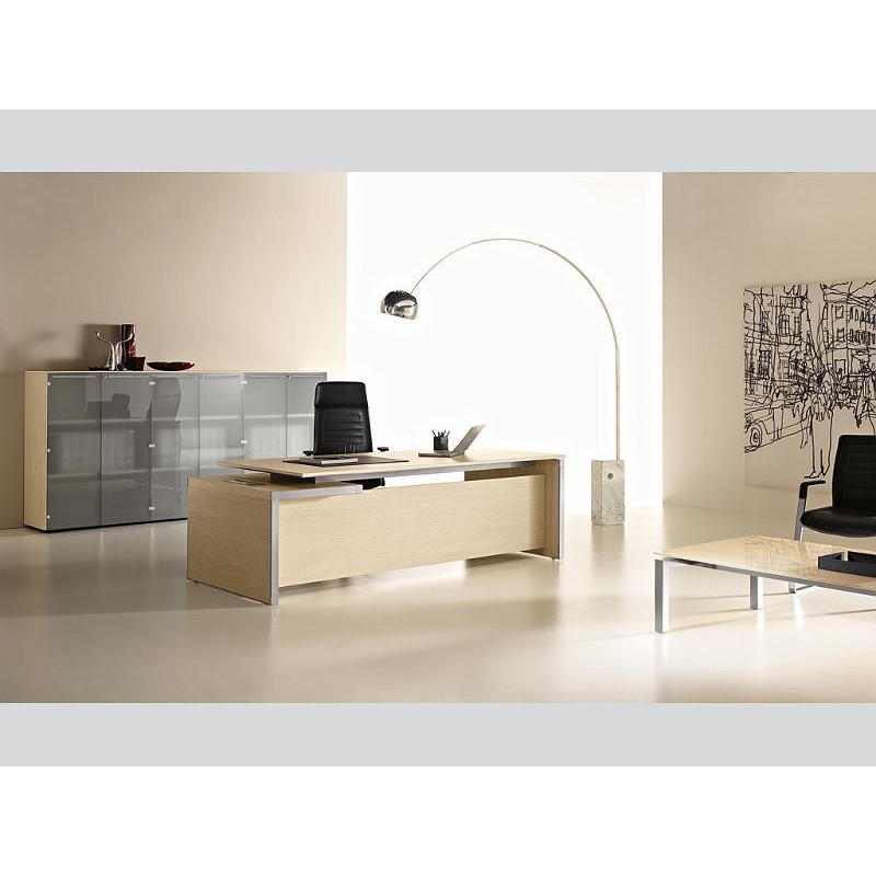 Bureau de direction EOS avec retour rangement - LAS - L 200/220/240 x 195 cm - Finition bois ou verre_4