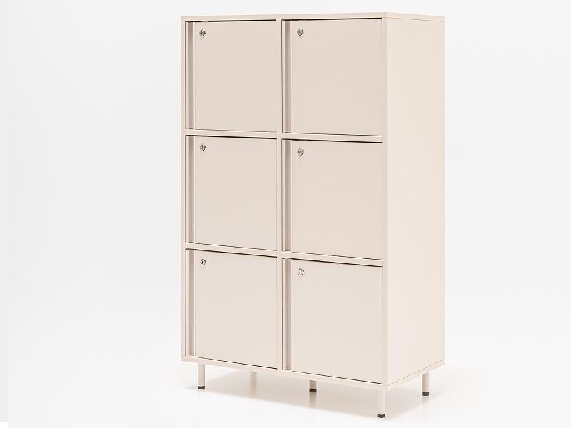 Meuble vestiaires 6 ou 8 cases - MDD - Beige, A clé, 2 x 3 cases, Petits pieds avec vérins_4