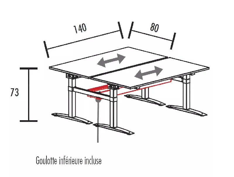 Bench vis-à-vis de 2 postes hauteur fixe goulotte incluse So Estella_4
