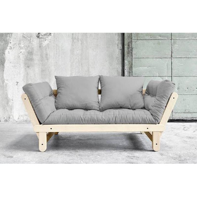 Banquette méridienne futon Beat - Pin naturel, tissu gray - Couchage 75x200 cm - Convertible et modulable_4