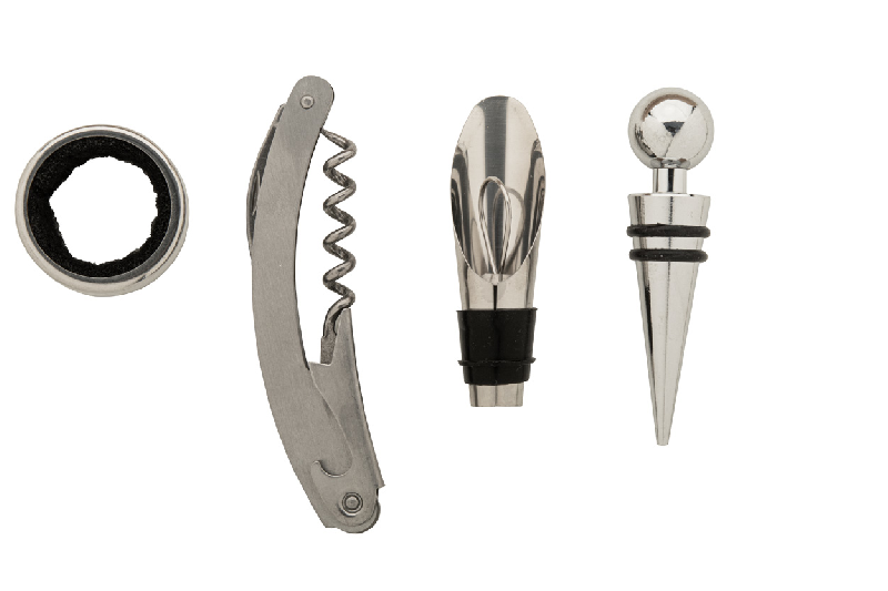 Set à vin en acier inoxydable - avec tire-bouchon, bouchon, embout et boîte en bambou en forme de bouteille_4