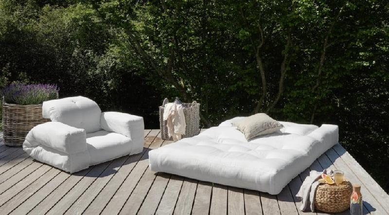 Fauteuil extérieur transformable HIPPO OUT - couleur blanc - modulable en matelas 1 place - design scandinave_4