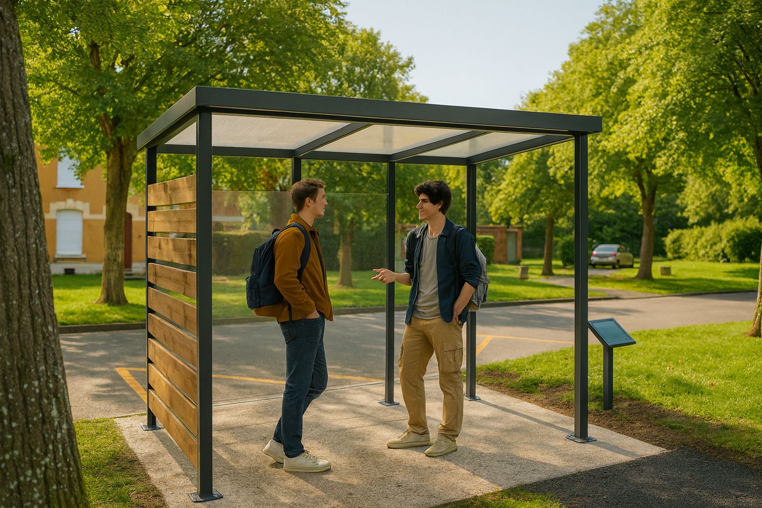 Abri bus Medium - Modulaire et personnalisable avec bois, verre et métal_4